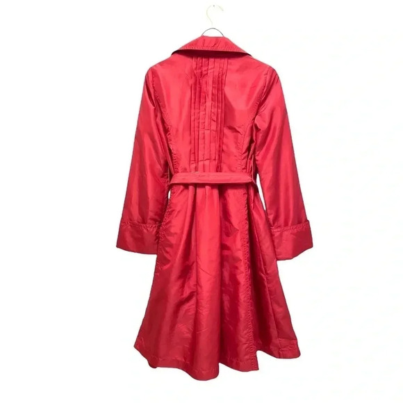 Zara Trench Coat Trench Jacket Belted Side Pockets Raspberry Pink Pleated Size S - Picture 4 of 9